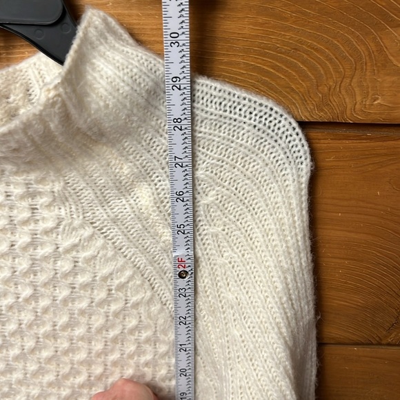 Anthropologie Small Women Cream Cable Knit Sweater High Neck Balloon Sleeve soft - Picture 3 of 8